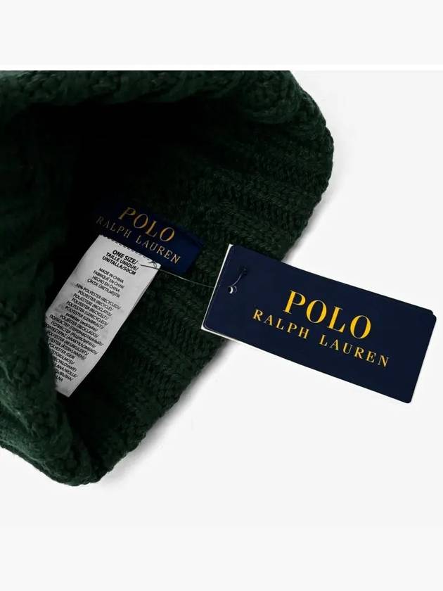 Polo Bear Cable Knit Beanie Dark Green - POLO RALPH LAUREN - BALAAN 5