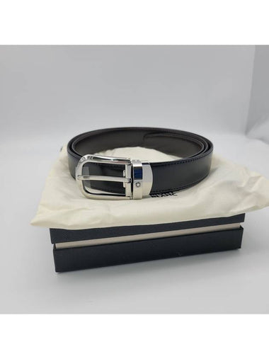 Montblanc Men s Double Sided Horseshoe Buckle 30mm Leather Belt Black Dark Brown 114412 - ETC - BALAAN 1