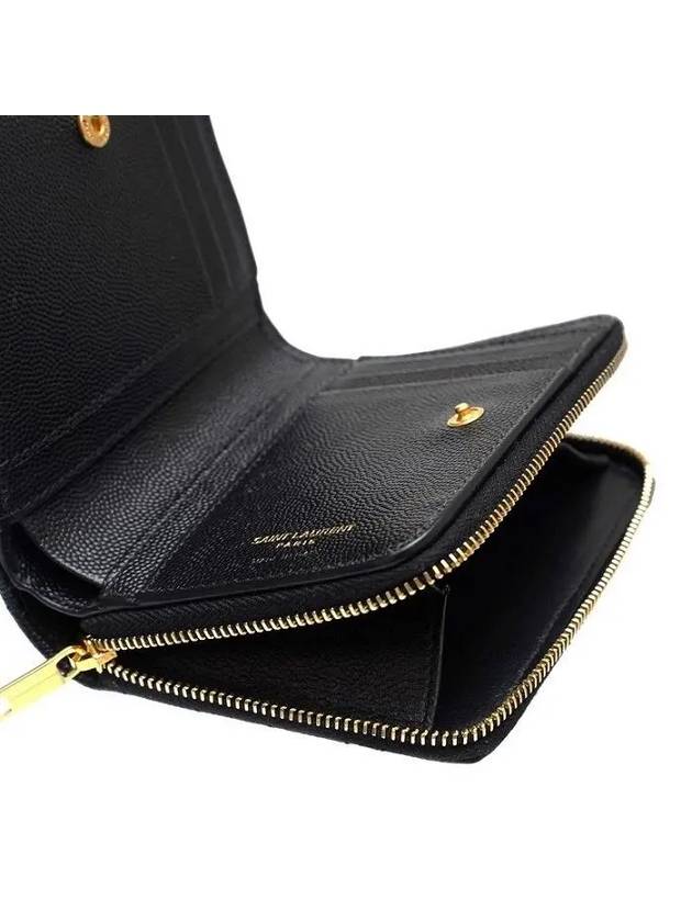 Monogram Zipper Grained Leather Half Wallet Black - SAINT LAURENT - BALAAN 6