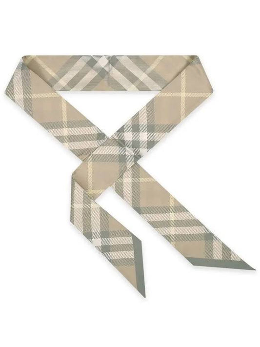 Skinny Check Silk Scarf Flax - BURBERRY - BALAAN 2