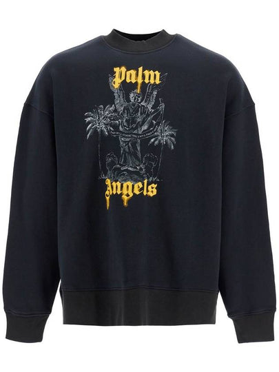 Logo Print Cotton Sweatshirt Black - PALM ANGELS - BALAAN 2