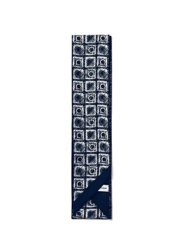 Graffiti Print Silk Bandeau Scarf Midnight Blue Ivory - SALVATORE FERRAGAMO - BALAAN 3