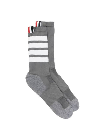 Men's 4 Bar Three Stripe Tab Mid Socks Grey - THOM BROWNE - BALAAN 1