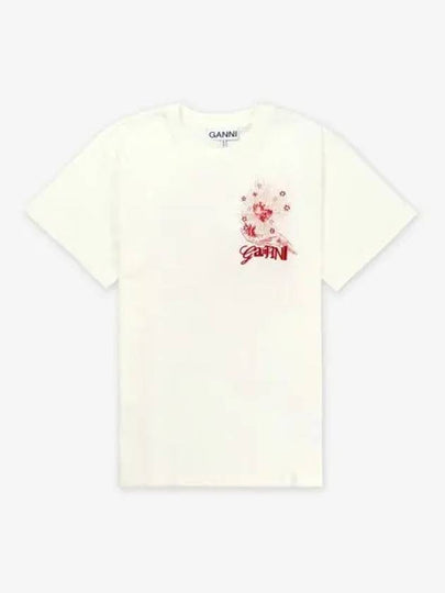 Logo Print Crew Neck Short Sleeve T Shirt White - GANNI - BALAAN 2