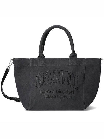 Embroidered Logo Cotton Tote Bag Black - GANNI - BALAAN 2