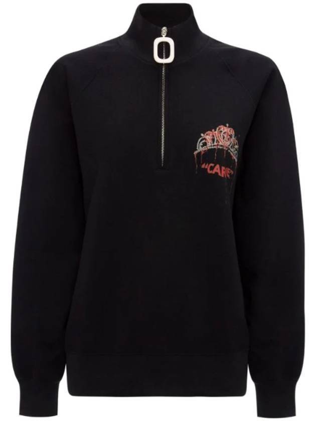 Tiara Embroidery Half Zip Up Sweatshirt Black - JW ANDERSON - BALAAN 1