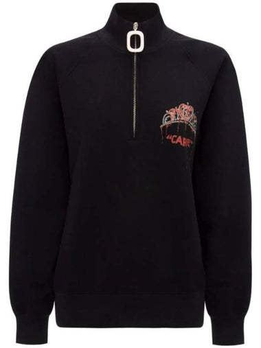 Tiara Embroidery Half Zip Up Sweatshirt Black - JW ANDERSON - BALAAN 1