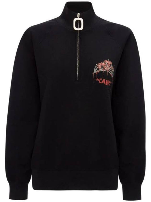 Tiara Embroidery Half Zip Hooded Top Black - JW ANDERSON - BALAAN.