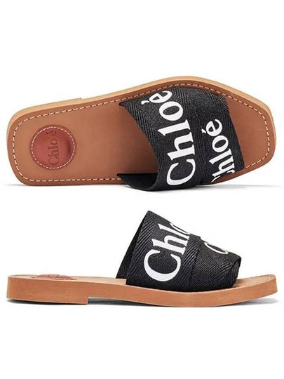 Woody Logo Flat Mule Slippers Black - CHLOE - BALAAN 2