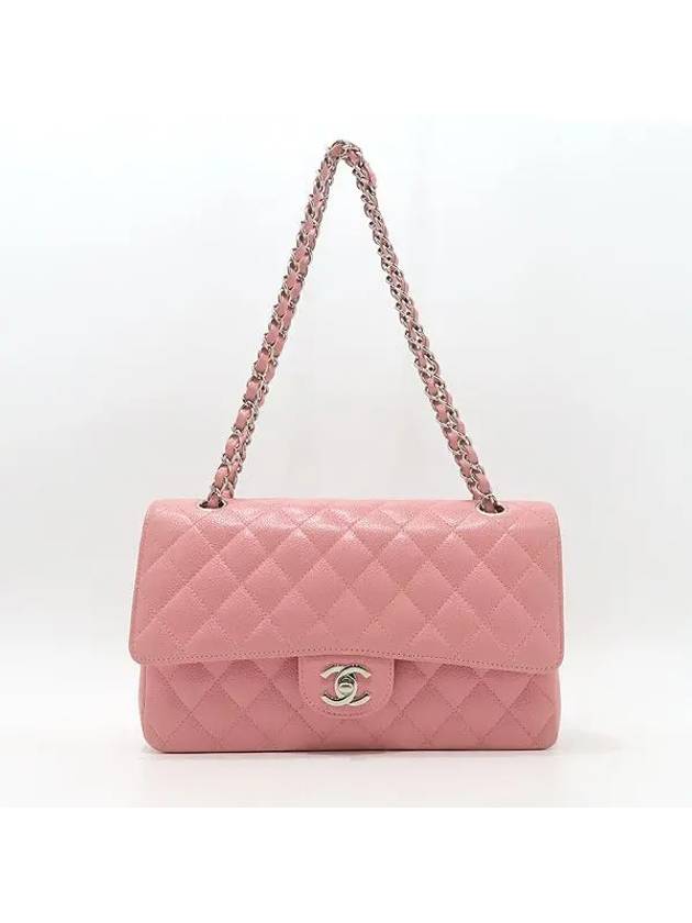 A01112 Caviar skin pink color classic medium M size silver logo chain flap shoulder bag - CHANEL - BALAAN 2