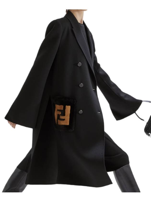 women wool double coat black - FENDI - BALAAN 6