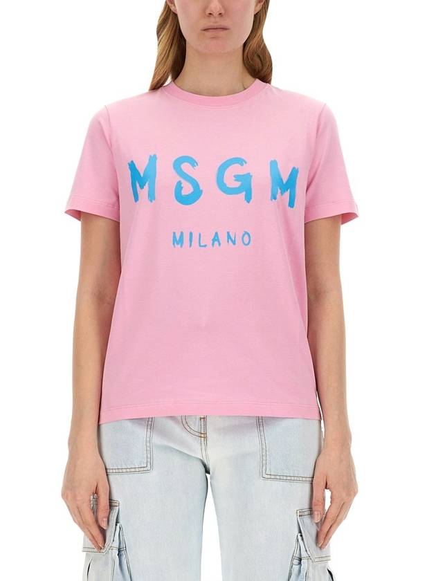 Brushed Logo Short Sleeve T-Shirt Pink - MSGM - BALAAN 3