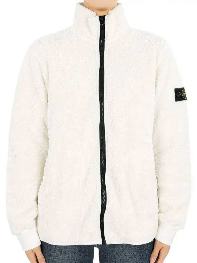 Kids Garment Dyed Cotton Polyester Terry Zip Up Jacket White - STONE ISLAND - BALAAN 3