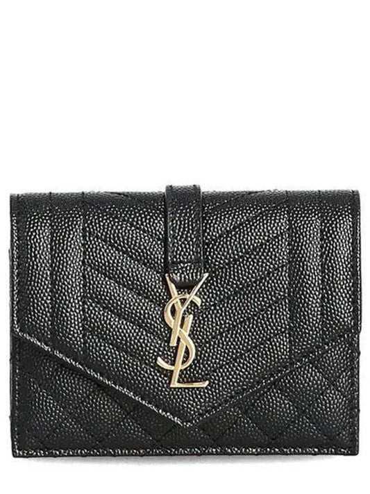 Monogram Quilting Leather Half Wallet Black - SAINT LAURENT - BALAAN 2