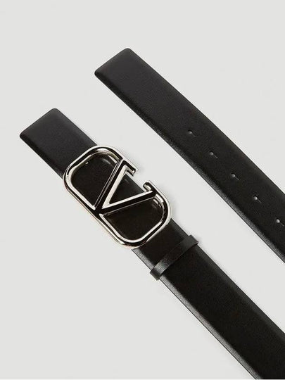 V logo buckle silver tone metal hardware belt black - VALENTINO - BALAAN 2