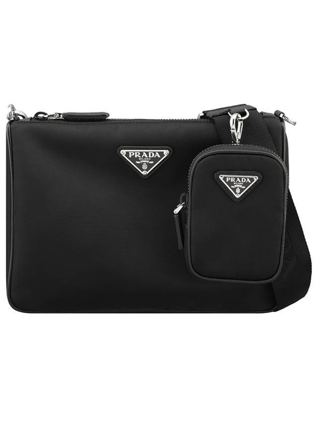 Triangle Logo Re-Nylon Saffiano Leather Shoulder Bag Black - PRADA - BALAAN 1