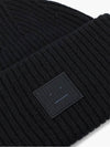 Face Patch Ribbed Wool Beanie Black - ACNE STUDIOS - BALAAN.