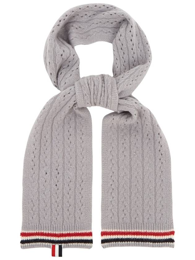 Wool Silk Cable Pointelle Muffler Light Grey - THOM BROWNE - BALAAN 4