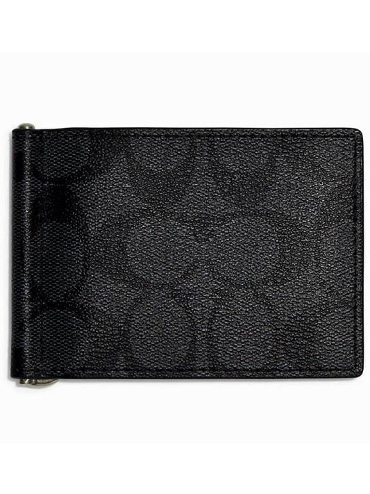 Slim Money Clip Billfold Signature Canvas Card Wallet Black - COACH - BALAAN 2