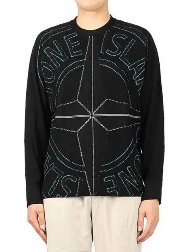 Jacquard Signature Big Logo Pullover Knit Top Black - STONE ISLAND - BALAAN 2