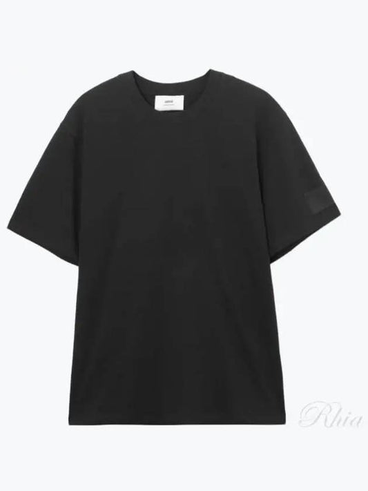Patch Logo Round Neck Short Sleeved T-Shirt Black - AMI - BALAAN 2