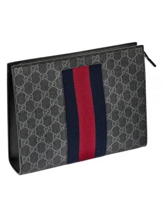 Men's GG Supreme Web Pouch Clutch Bag Black - GUCCI - BALAAN 2