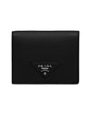 Triangle Logo Stitch Leather Half Wallet Black - PRADA - BALAAN.