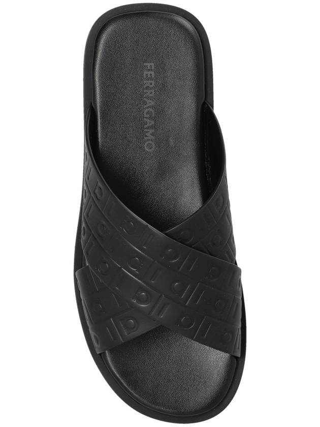 FERRAGAMO Leather Slides Brise, Men's, Black - SALVATORE FERRAGAMO - BALAAN 6