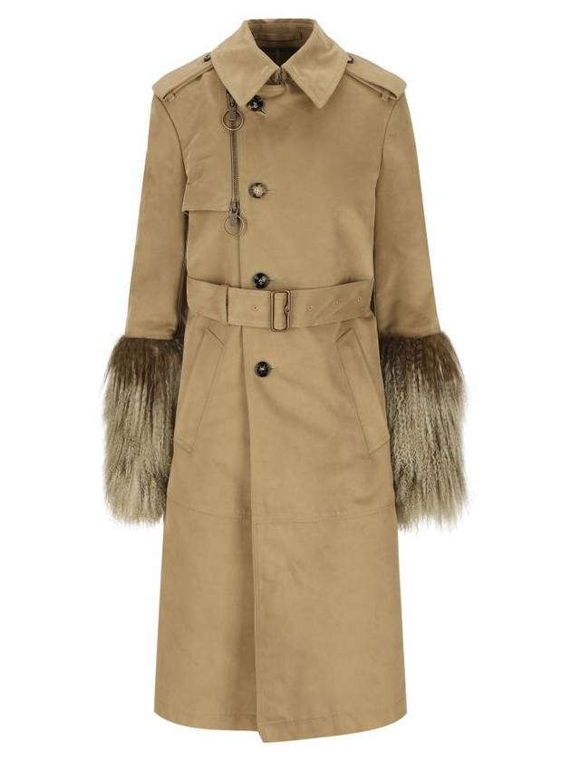 Shearling Cuffs Long Cotton Nylon Trench Coat Mountain - BURBERRY - BALAAN 1