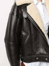 Women's Shearling Leather Biker Jacket Dark Brown - ACNE STUDIOS - BALAAN 6