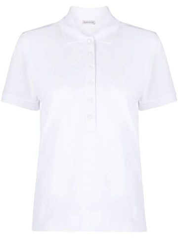 Women's Button Closure Cotton Short Sleeve Polo Shirt Optical White - MONCLER - BALAAN 1