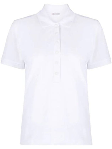 Women's Button Closure Cotton Short Sleeve Polo Shirt Optical White - MONCLER - BALAAN 1