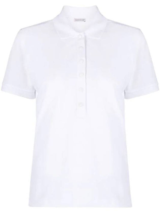 Women's Button Closure Cotton Short Sleeve PK Shirt Optical White - MONCLER - BALAAN 1