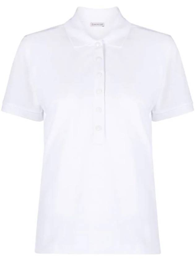 Women's Button Closure Cotton Short Sleeve Polo Shirt Optical White - MONCLER - BALAAN 1