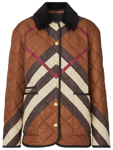 Chevron Check Diamond Quilted Jacket Dark Birch Brown - BURBERRY - BALAAN.