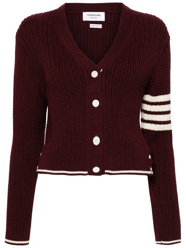 4 Bar Cable Wool Crop Cardigan Red - THOM BROWNE - BALAAN 2