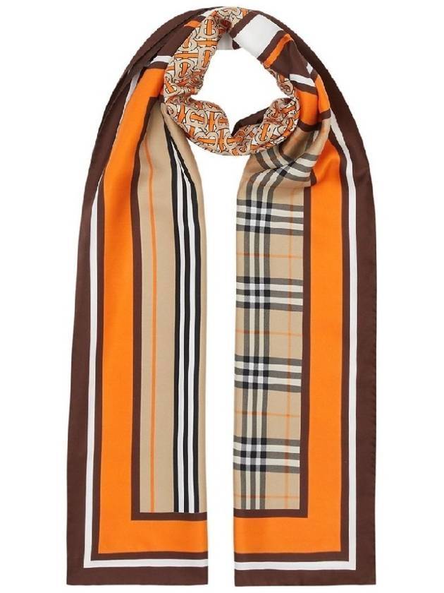 Monogram Icon Stripe Check Scarf Bright Orange - BURBERRY - BALAAN.