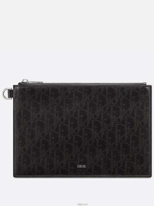 Oblique A5 Pouch Leather Clutch Bag Black - DIOR - BALAAN 2