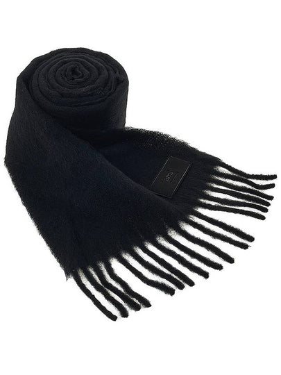 Logo Patch Fringe Wool Muffler Black - AMI - BALAAN 2