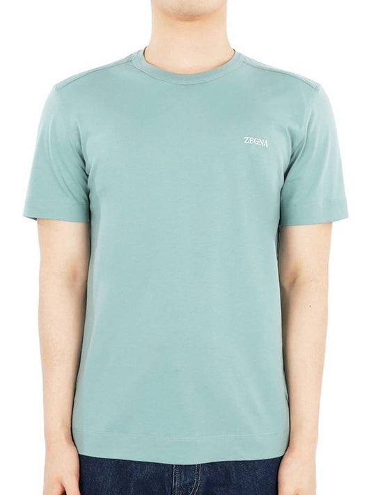 Men s Logo Cotton Short Sleeve Aqua Green UB360A5 B760 A04 - ERMENEGILDO ZEGNA - BALAAN 2