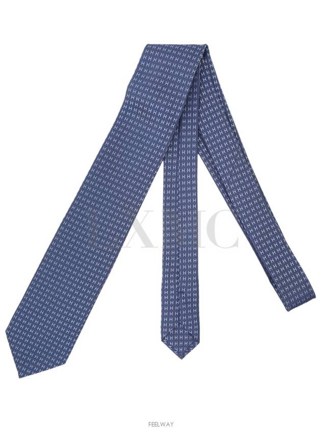 H logo tie marine blue color men s Faconnee twill - HERMES - BALAAN 6