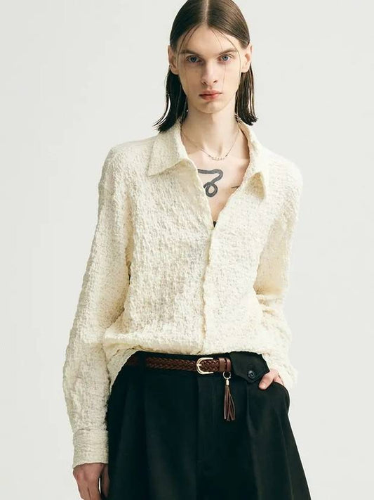 Cotton embossed loose fit shirt ivory - NOIRER - BALAAN 2
