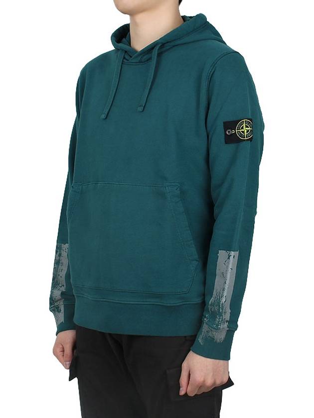 Tape For Print Brushed Cotton Fleece Hoodie Petrol Green - STONE ISLAND - BALAAN 4