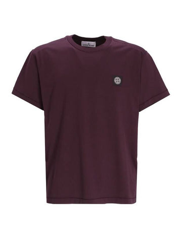 Cotton Jersey Slim Fit Short Sleeve T Shirt Dark Burgundy - STONE ISLAND - BALAAN 1