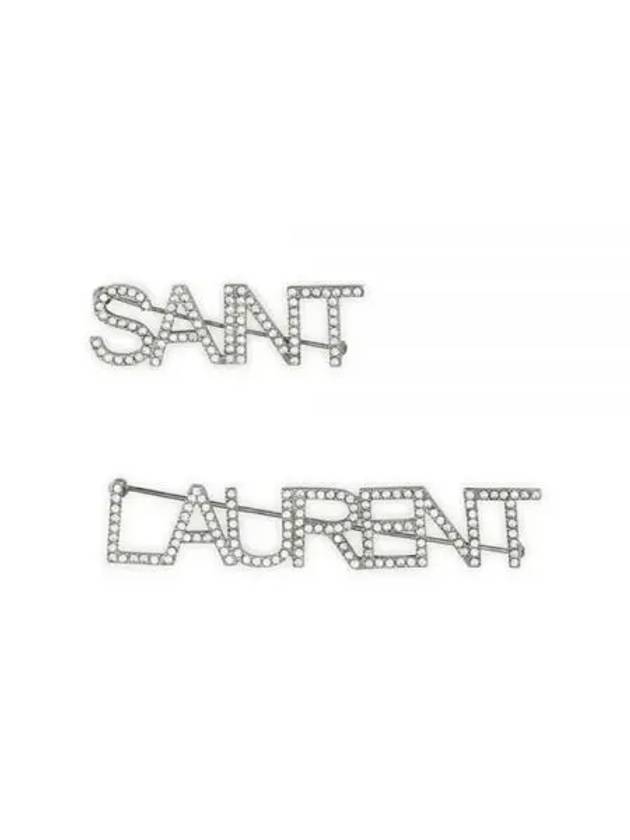 Crystal Brass Pin Brooch Oxidized Silver - SAINT LAURENT - BALAAN 2