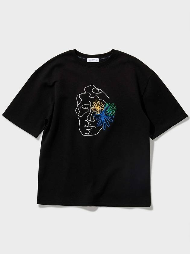 Face Flower Stitch Half T-Shirt Black - FFEFF STUDIO - BALAAN 1