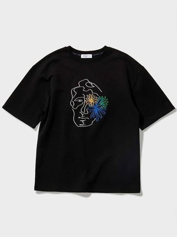 Face Flower Stitch Half T-Shirt Black - FFEFF STUDIO - BALAAN 1