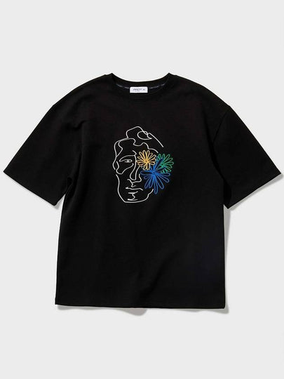 Face Flower Stitch Half T-Shirt Black - FFEFF STUDIO - BALAAN 2