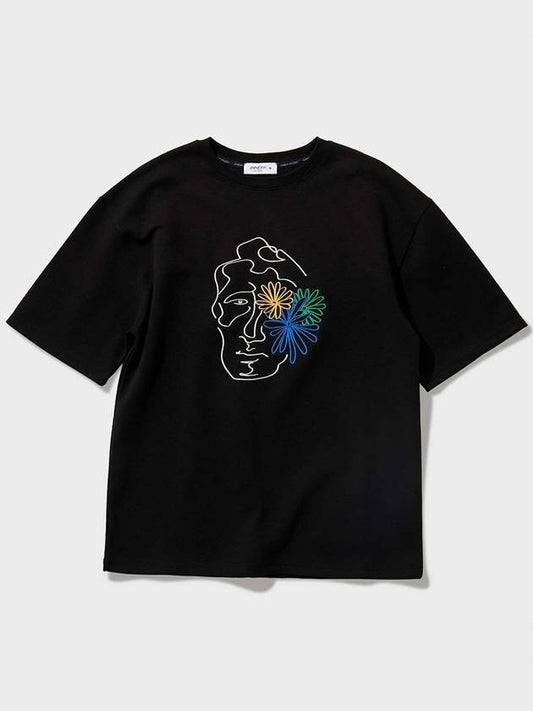 Face flower embroidery short sleeve t shirt black - FFEFF STUDIO - BALAAN 1