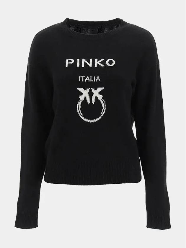 Intarsia Logo Knit Top Black - PINKO - BALAAN 2